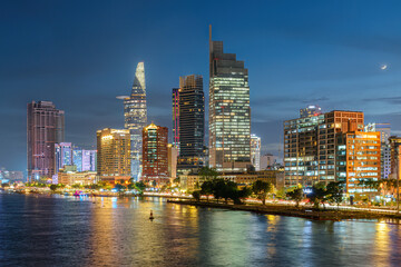 Ho Chi Minh City skyline, Vietnam. Night view of skyscrapers