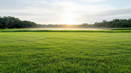 Obraz premium Morning fog glowing softly blank center field