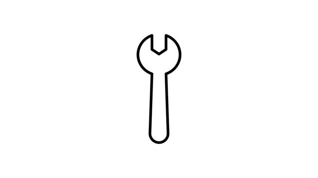 A black and white illustration of a wrench, showcasing its detailed design and shape.