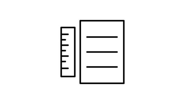 Black and white outline illustration of a notebook with visible pages and a spiral binding.