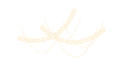 Glowing string lights with sparkling warm bulbs and festive decorative garlands on transparent background.