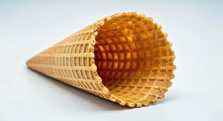 Crispy Empty Waffle Ice Cream Cone Close-Up and Texture
