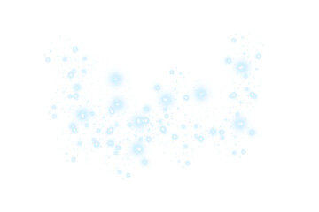 Blue glowing particles with sparkling abstract bubbles and dynamic light clusters on transparent background.