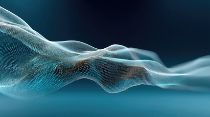 Futuristic glowing abstract wave with blue mesh pattern, digital technology background, modern and dynamic energy flow