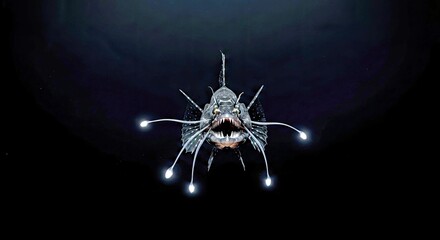 Fierce-Looking Dragonfish Floating in Pitch-Black Ocean Waters