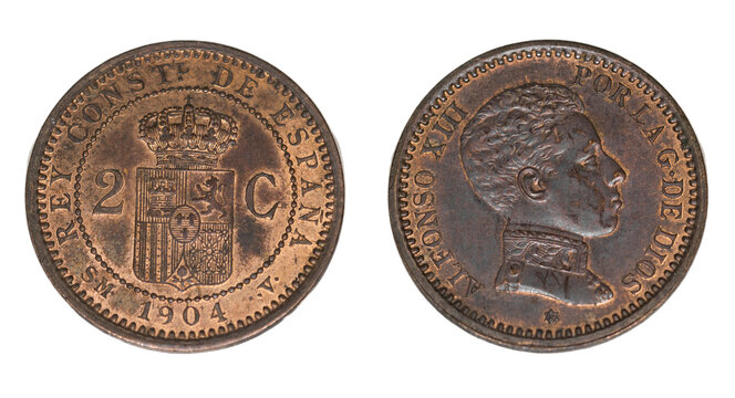 Moneda de 2 c&eacute;ntimos de Alfonso XIII (Espa&ntilde;a - 1904)