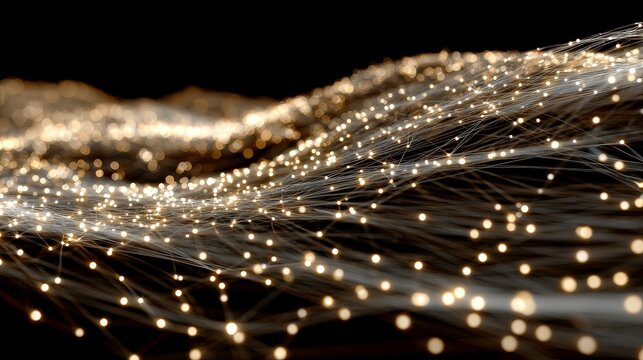 Luxury Particle Wave Flow With Gold Lights &mdash; Elegant Abstract Futuristic Texture