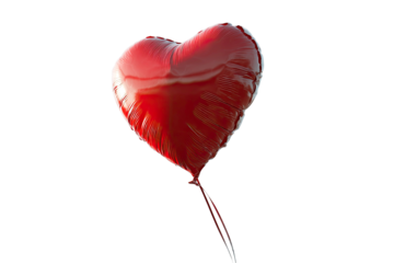 Red heart balloon with a glossy surface for celebrations and romantic occasions isolated on transparent background