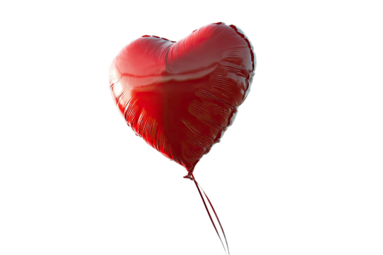 Red heart balloon with a glossy surface for celebrations and romantic occasions isolated on transparent background - Powered by Adobe