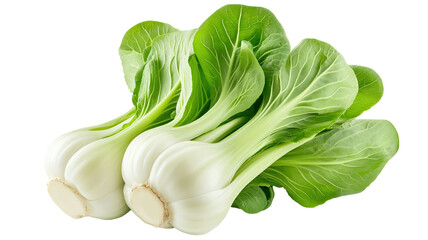 Fresh bok choy oak choi green chinese cabbage cluster raw leafy vegetable food photography isolated on white background