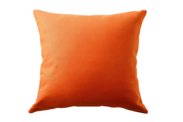 Vibrant orange square cushion with soft fabric texture for comfortable seating isolated on transparent background