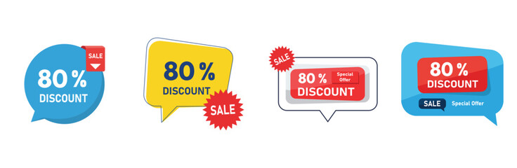 80% Discount Sale Badge Set – Modern Speech Bubble Offer Labels for Promotion and Marketing