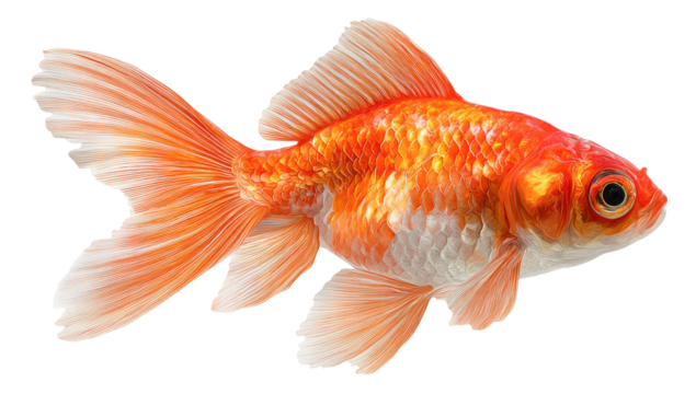 Vibrant orange and white goldfish with graceful fins swimming peacefully isolated on transparent background - Powered by Adobe