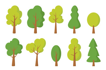 set of trees, collection of green trees, set of plant and tree