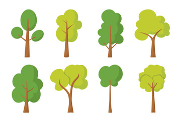 collection of eighth trees, set of autumn trees, hand drawn trees collection