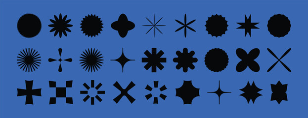 Abstract Brutalist Geometry Shapes Vector Collection on Blue Background for Modern Design