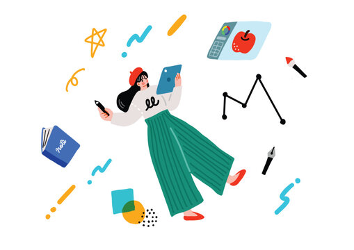 タブレットでイラストを描く女の子