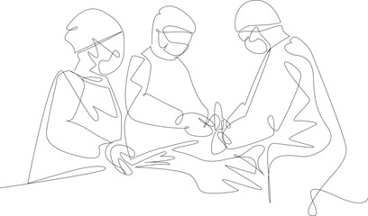 Surgeons Performing Operation Continuous Line Drawing: Medical Vector - Medical Team in Surgery One Line Art Minimalist Hospital Sketch