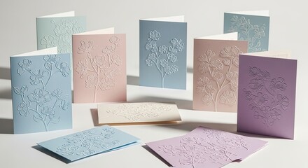 Pastel Embossed Cards with Delicate Floral Branches and Texture