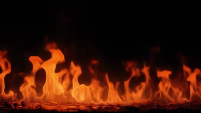 Row of orange flames flickering along a dark surface.