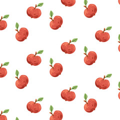 Hand drawn vector apple seamless pattern watercolor style
