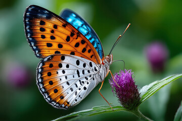 Obraz premium Colorful Butterfly on Purple Flower Close Up