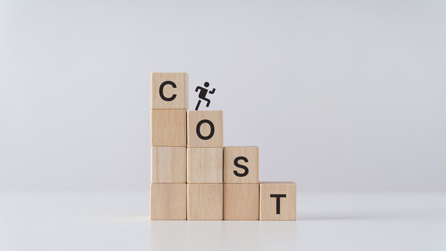 Lean cost thinking concept. Cost reduction concept. Business process improvement. Maximising productivity and quality, reducing time and cost. Cost cutting, lean process for surviving the recession