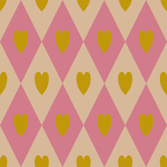seamless vector pattern featuring a geometric design of diamonds and hearts. potentially retro design.