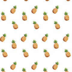 Hand drawn vector tiny pineapple seamless pattern watercolor style