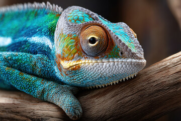 Close Up of a Colorful Chameleon on a Branch