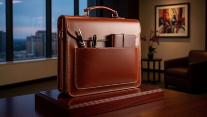 Luxury Leather Briefcase with Business Accessories