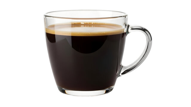 Glass of black coffee with foam isolated on transparent background