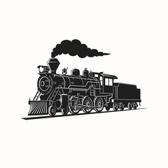 Vintage steam locomotive emitting smoke inside a circle © Samiya