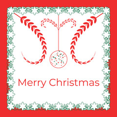 Merry Christmas Greeting Card with Festive Red and Green Decorations