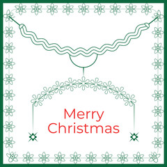 Merry Christmas Greeting Card with Green Garlands and Floral Border