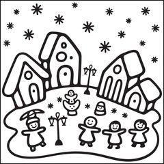 christmas bold and easy black and white coloring pages for adults.
