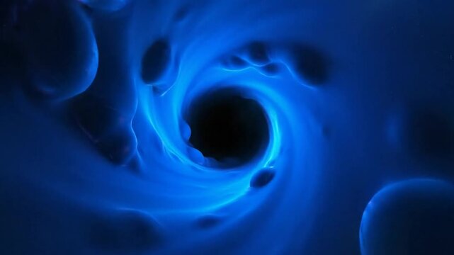 Mesmerizing visual simulation of a powerful gravitational singularity drawing matter into its core within the vast cosmic void