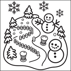 christmas bold and easy black and white coloring pages for adults.
