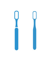 Two blue toothbrushes, one with bristles and one with a smooth head, are shown side by side against a white background.