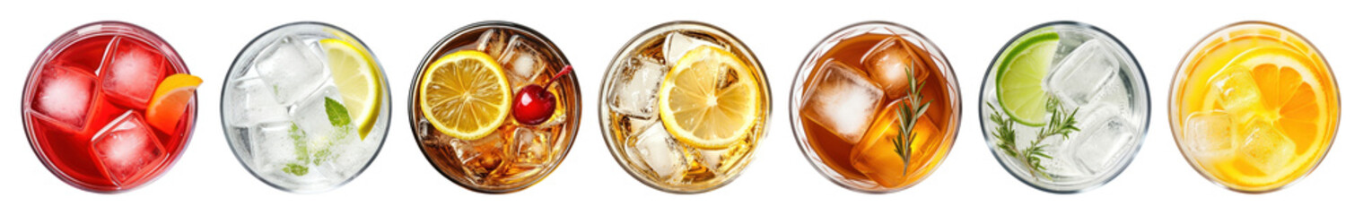 Fototapeta premium PNG Colorful refreshing assorted beverages, element set on transparent background