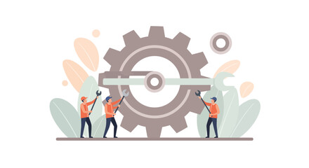 Expert mechanics collaborating on engineering project with precision tools for innovative solutions and process optimization in a modern industry setting