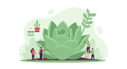 Fototapeta premium Teamwork makes the dream work in the garden! Growing together for a beautiful, thriving landscape with a touch of modern, organic charm