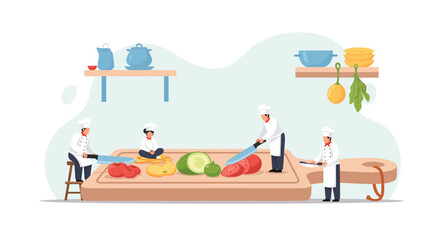 Culinary team prepping vibrant vegetables in a modern kitchen, ideal for food blogs and restaurant promotions with a fresh, healthy vibe