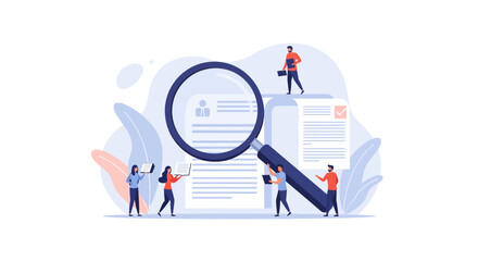 Team thoughtfully reviews resumes, applications and paperwork with a magnifying glass, ensuring compliance and meticulous attention to detail for hiring