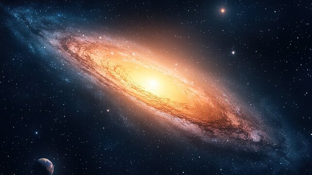 Spiral Galaxy in Deep Space with Earth and Stars