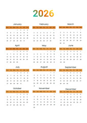 PNG image of Minimalist 2026 yearly calendar template featuring twelve monthly grids in a clean dark mode design