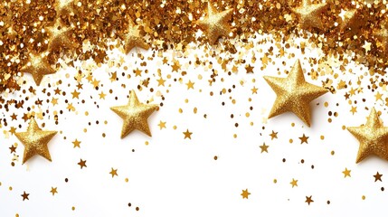 Golden Star - shaped Confetti on White Background for Celebration Design