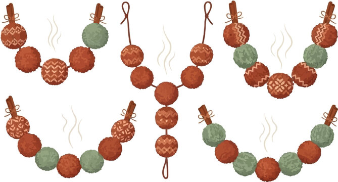 Cozy scented hanging pomander balls with cinnamon sticks, aromatic holiday decor set, natural handmade fragrance ornaments collection