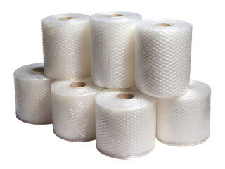 Five Rolls of Bubble Wrap Ready For Protective Packaging  isolated on white background ,PNG.AI Generated.