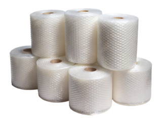 Five Rolls of Bubble Wrap Ready For Protective Packaging  isolated on white background ,PNG.AI Generated.